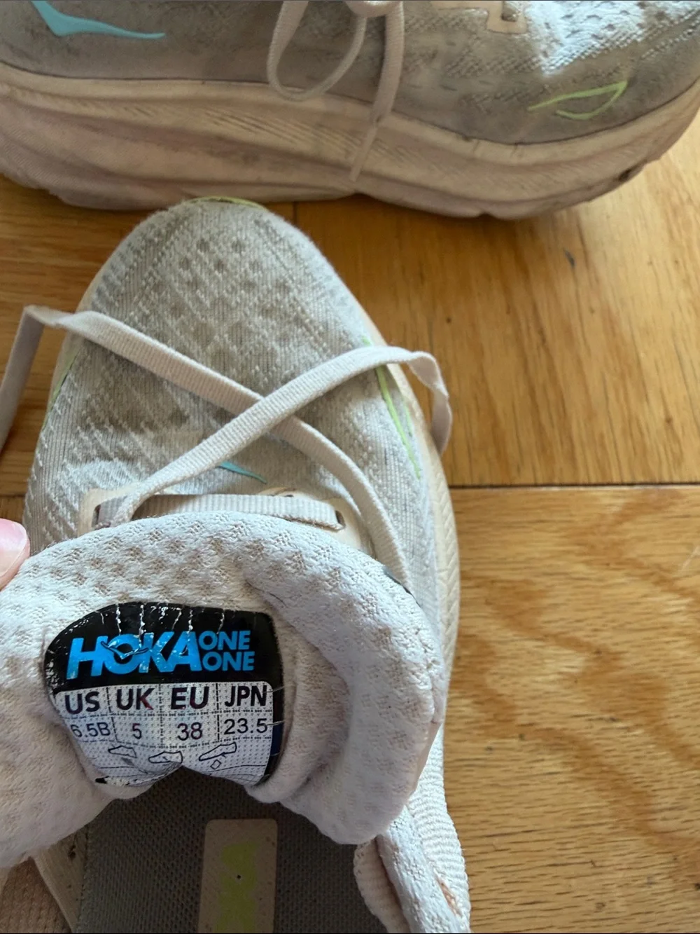 Hoka Light Gray Sneakers with Yellow & Mint Accents - Picture 4 of 4